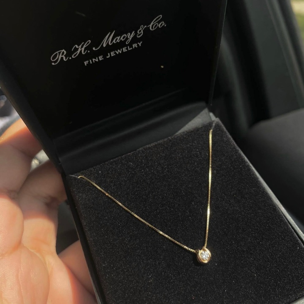 Macy's 14k yellow gold diamond bezel necklace